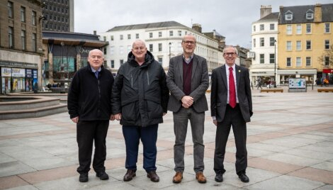 Dundee City Council Group Leaders Cllr Mark Flynn Kevin Keenan Fraser MacPherson Derek Scott Kindness Festival City Square Dundee City Council Group Leaders Cllr Mark Flynn Kevin Keenan Fraser MacPherson Derek Scott Kindness Festival City Square